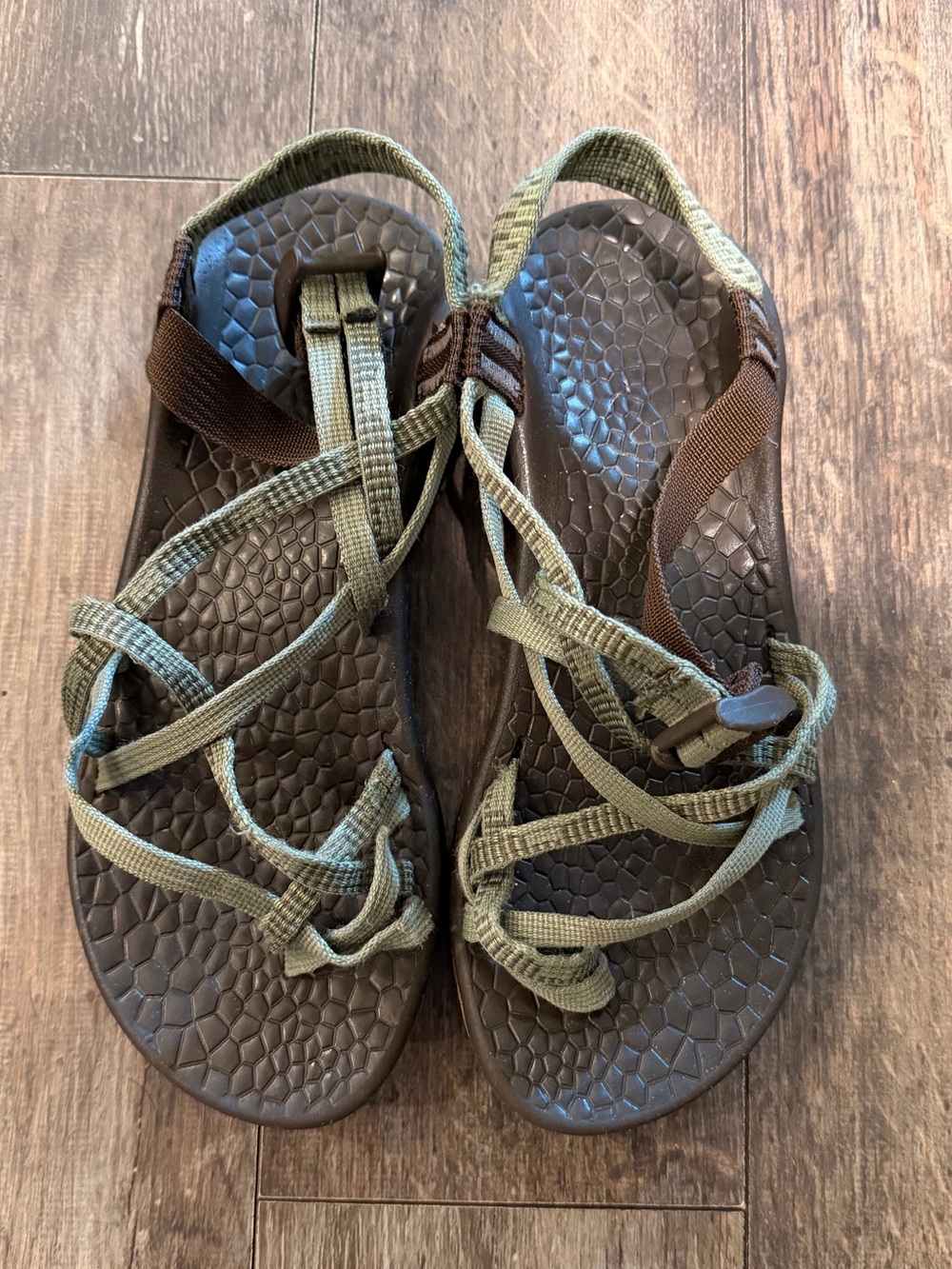 Chaco Olive and Brown Strappy Hiking Sandals